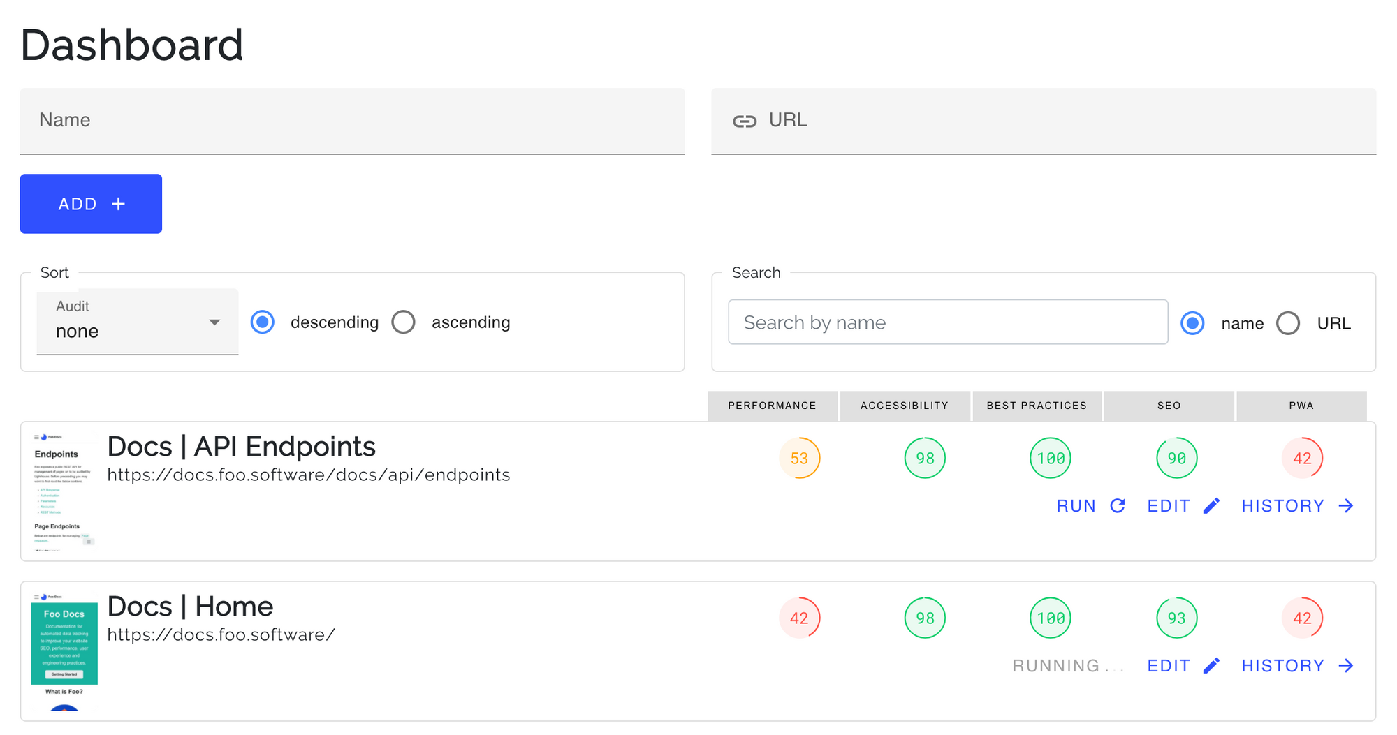 Pages on Foo's dashboard