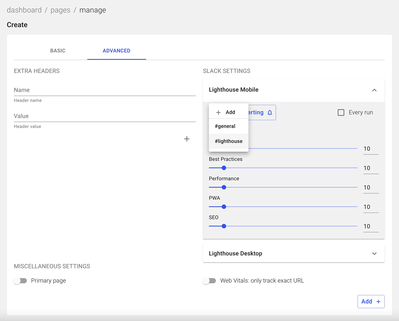 Create Page and Configure Slack Connection